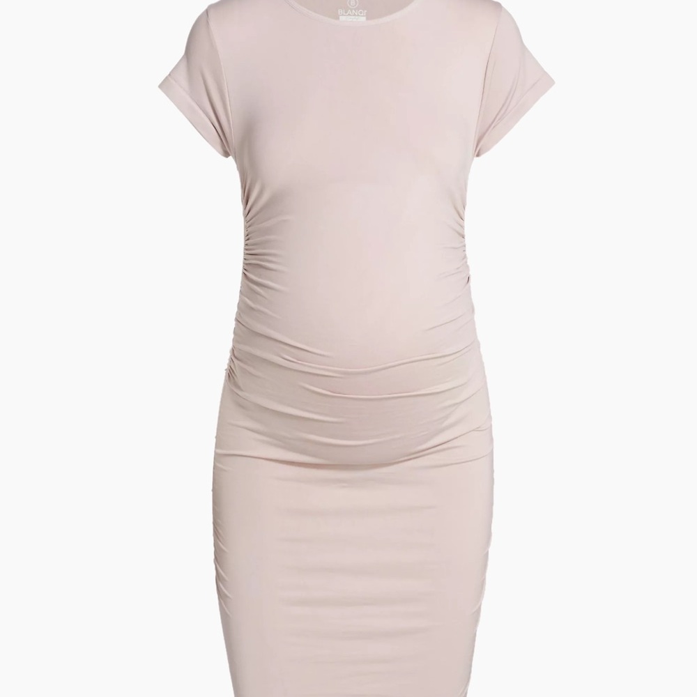 Cream Ruched Maternity Dress